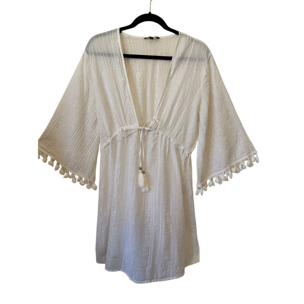 Spiagga Dolce White Cotton Swim Cover SizeL Ethereal, Boho Chic, Resort, Coastal